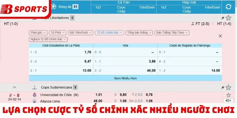 Lựa chọn cược tỷ số chính xác nhiều người chơi