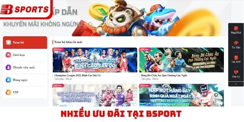 Nhiều ưu đãi tại Bsport